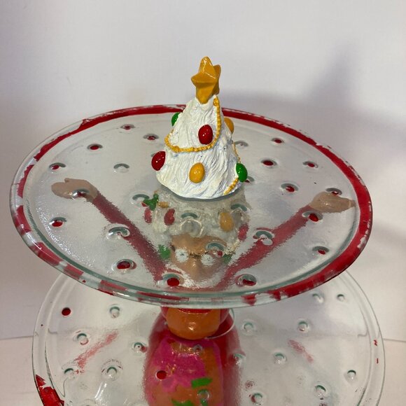 Vintage Holiday 3 Tier Serving Stray Grandma Christmas Tree Ceramic Glass Unique - Picture 2 of 16